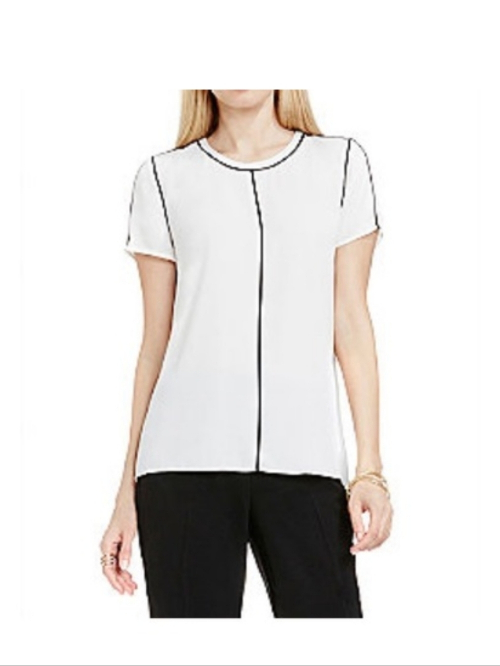 Vince Camuto White Blouse Tee With Black Piping